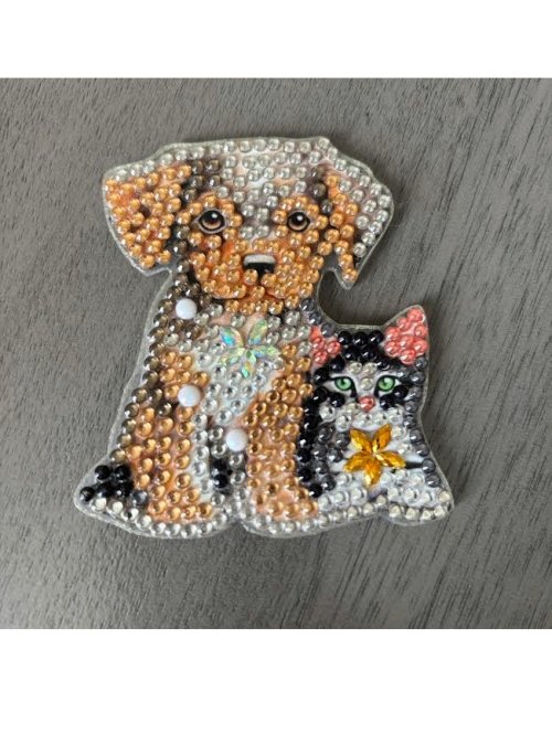 Diamond Art Magnet: Dog & Black Cat