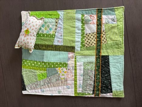 Quilted Blanket or Table Mat/Doll Blanket & Pillow, Green